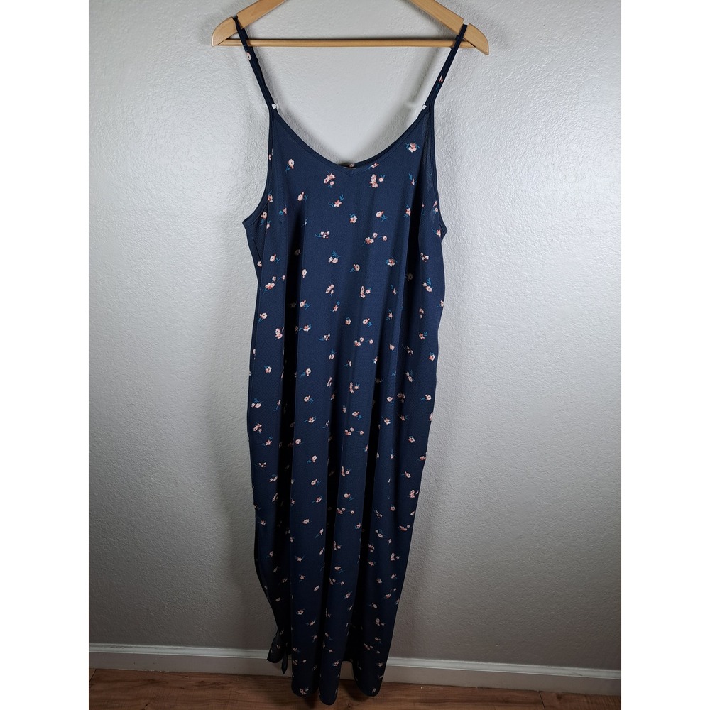 Paisley Raye Navy Floral Maxi Dress Womens 1X Adjustable Strap Crepe Rayon USA